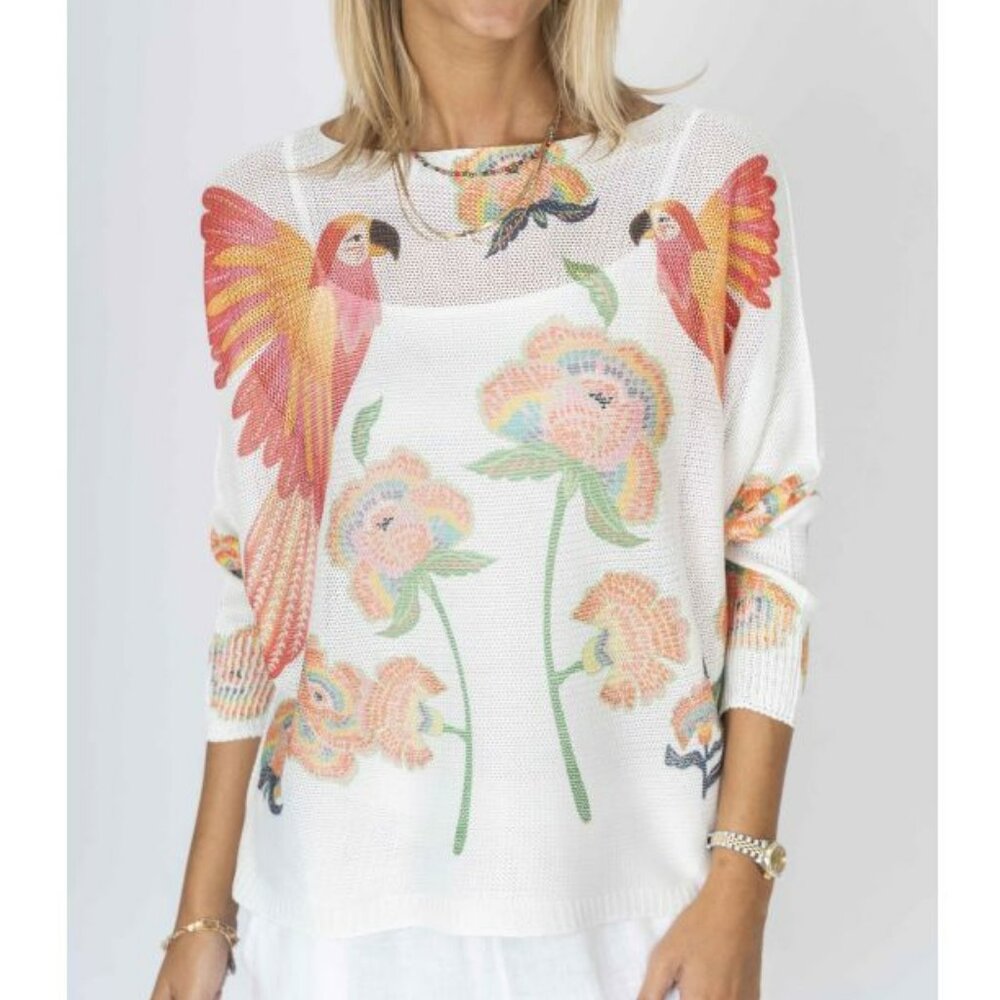 NWT 🦜 Look Mode Parrot Print Batwing Sweater – Made in Italy
